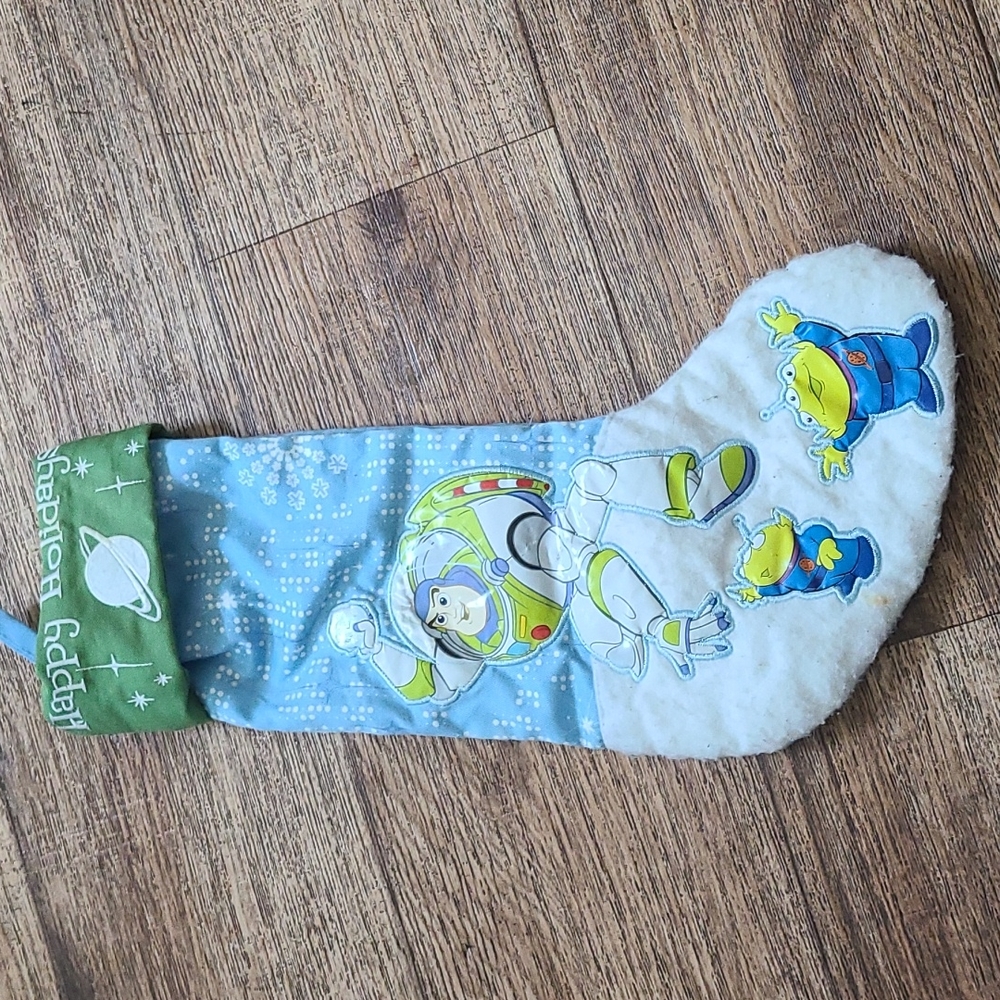 Toy Story Buzz Lightyear Christmas Stocking Blue Green Aliens Snowball Fight.
